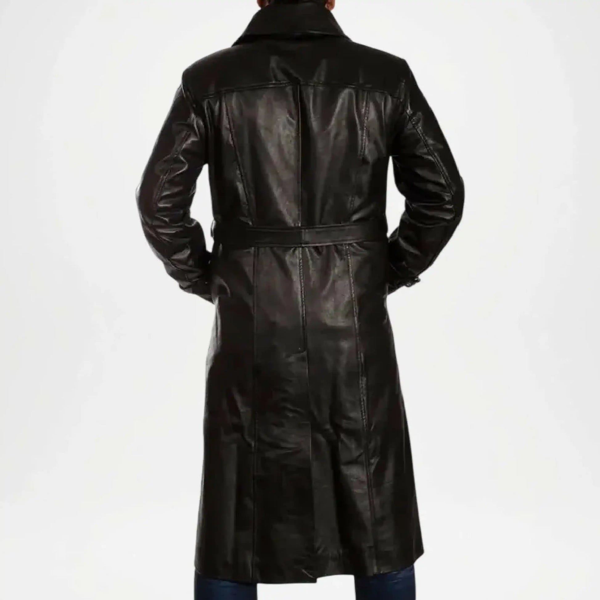 mens black leather trench coat
