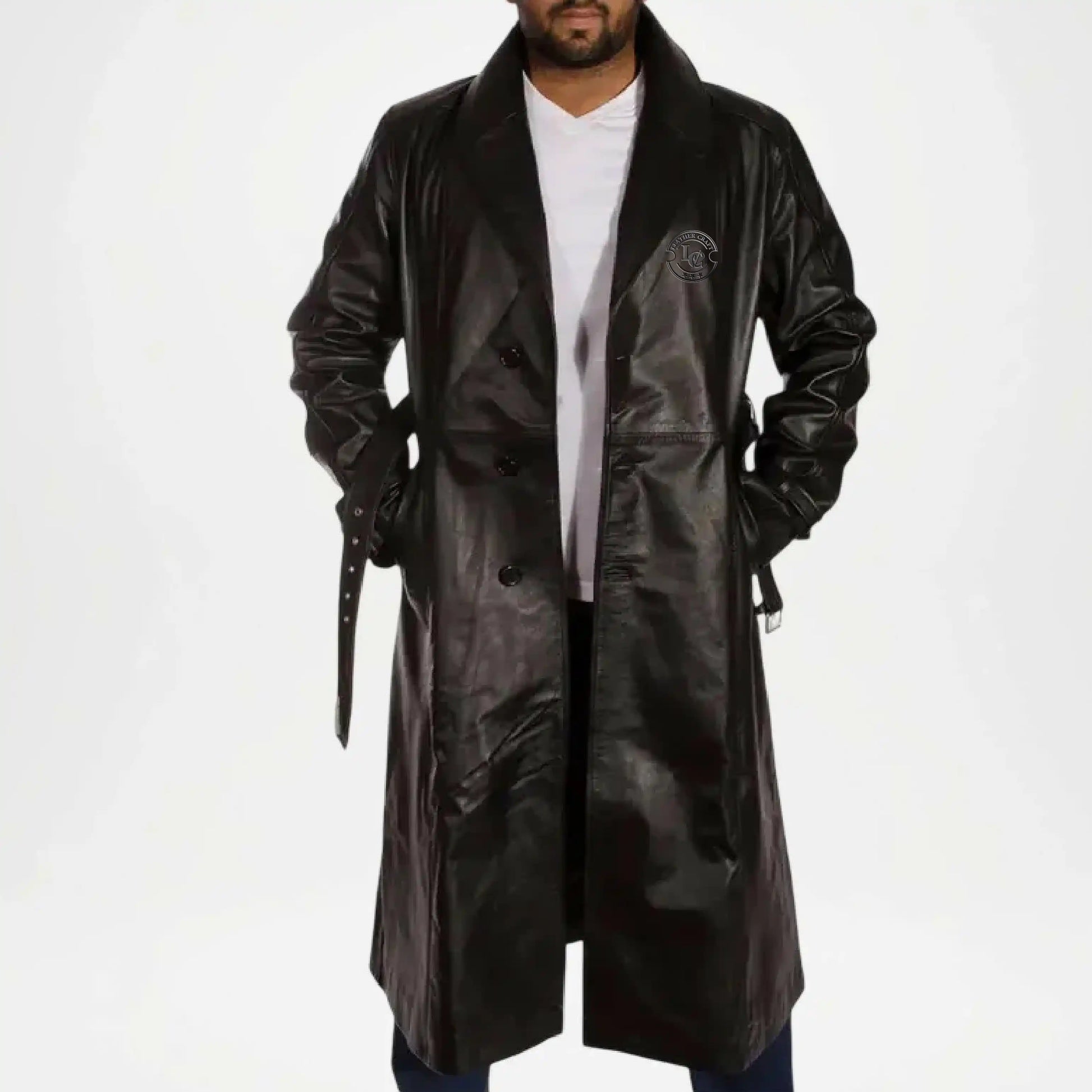 black leather trench coat for men
