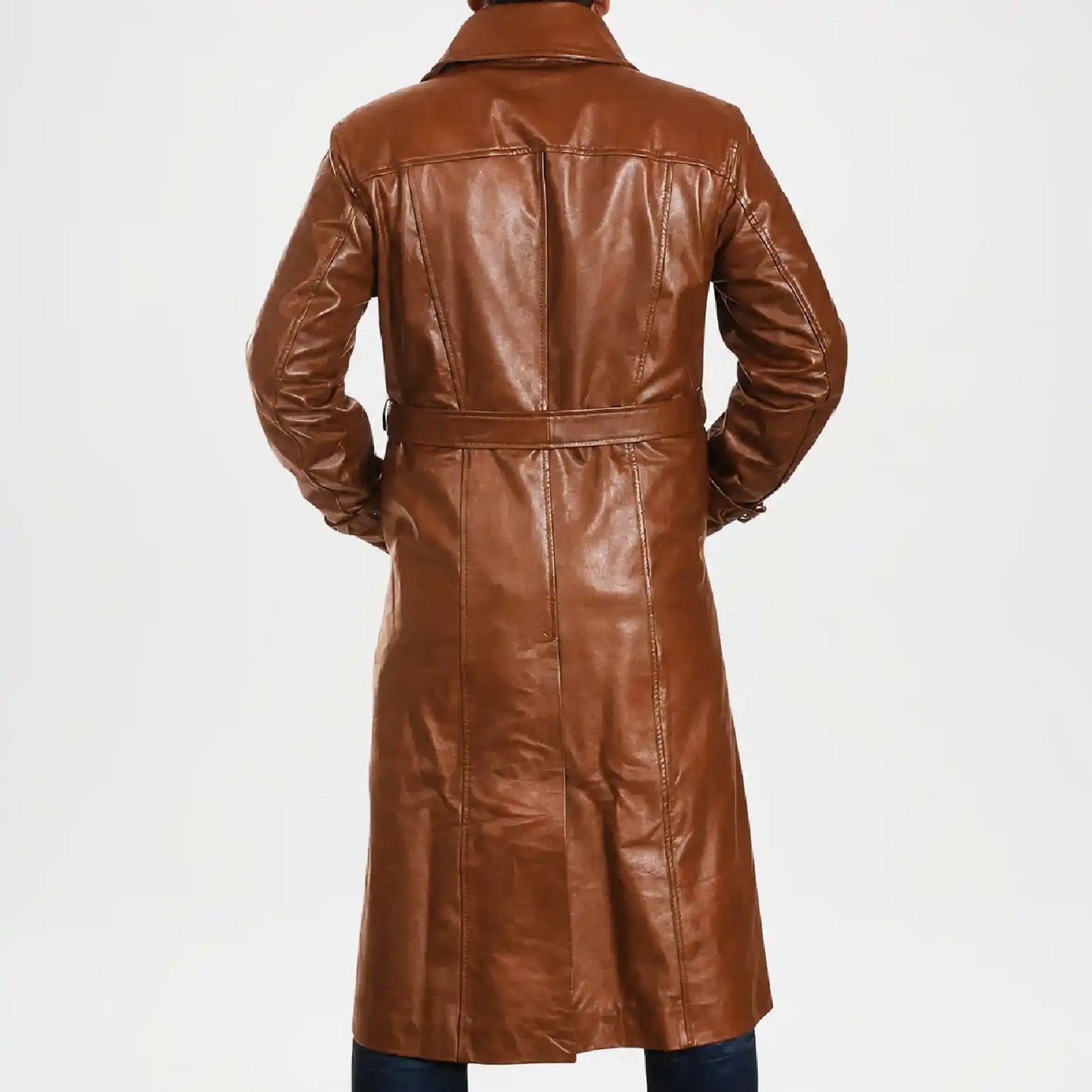 Hooligan Men’s Brown Leather Trench Coat