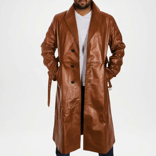 Hooligan Men’s Brown Leather Trench Coat