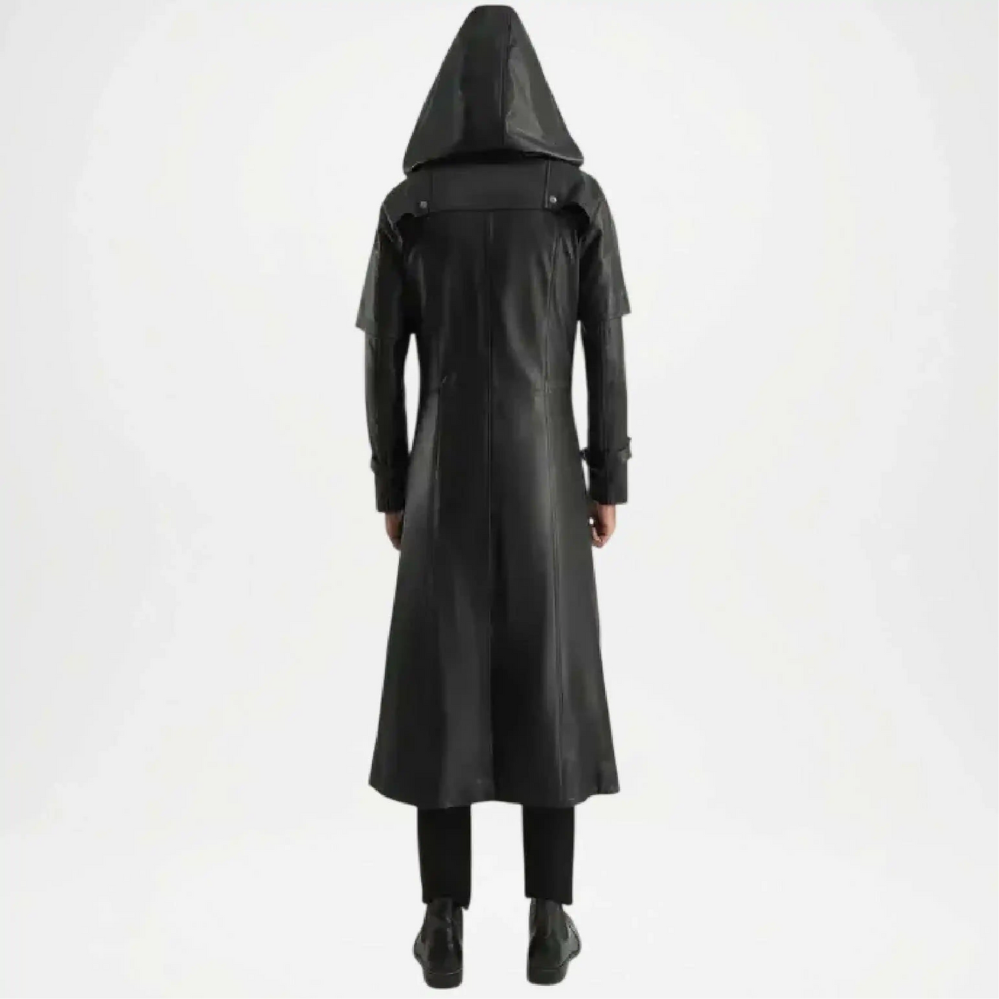 men's hooded black trench coat
