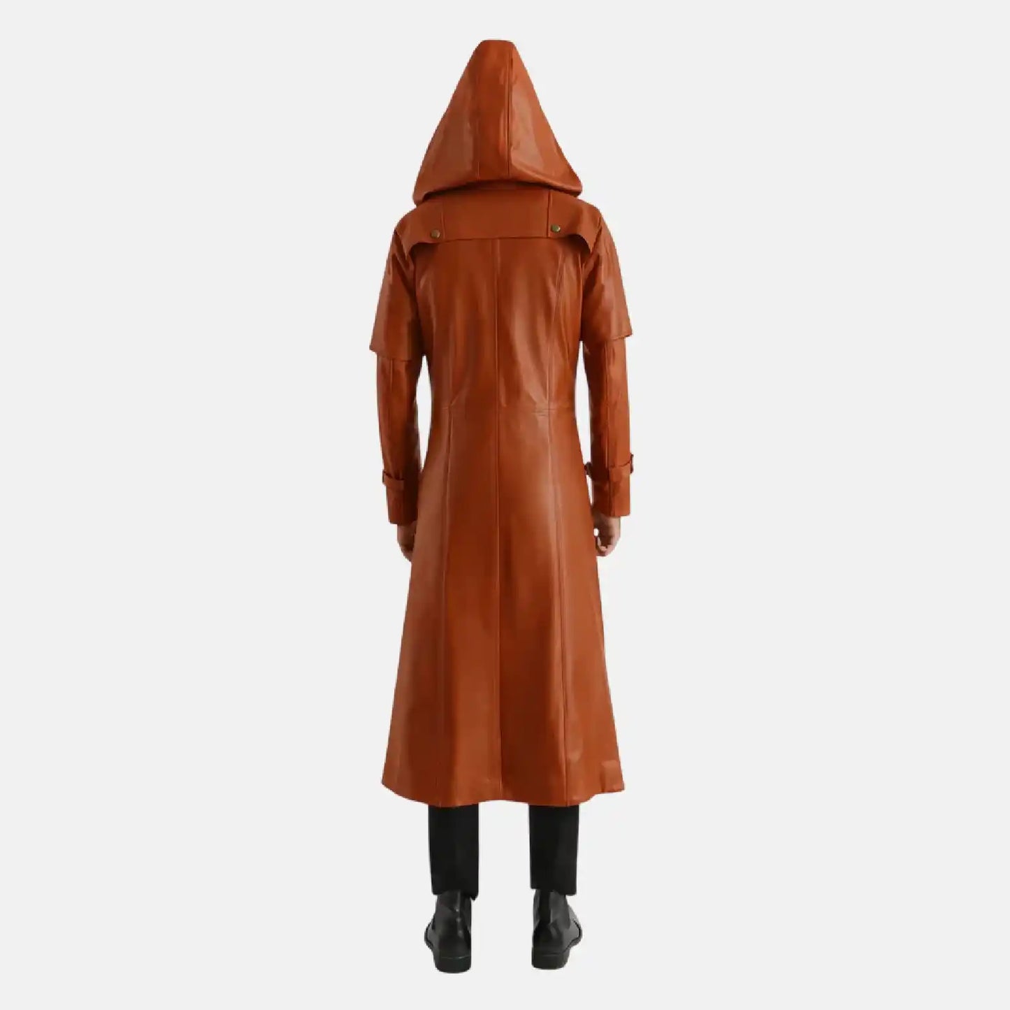 Huntsman Men’s Brown Hooded Leather Trench Coat