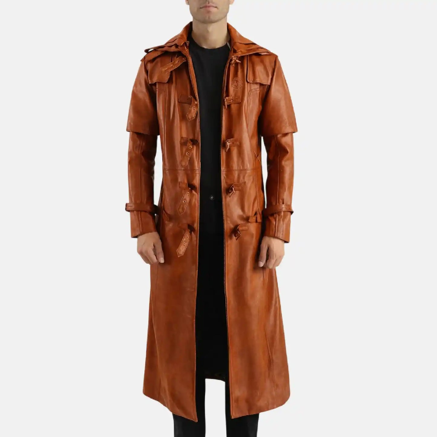 Huntsman Men’s Brown Hooded Leather Trench Coat