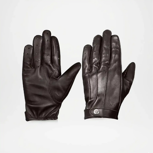 Jasper Brown Leather Gloves With Strap Closure For Men