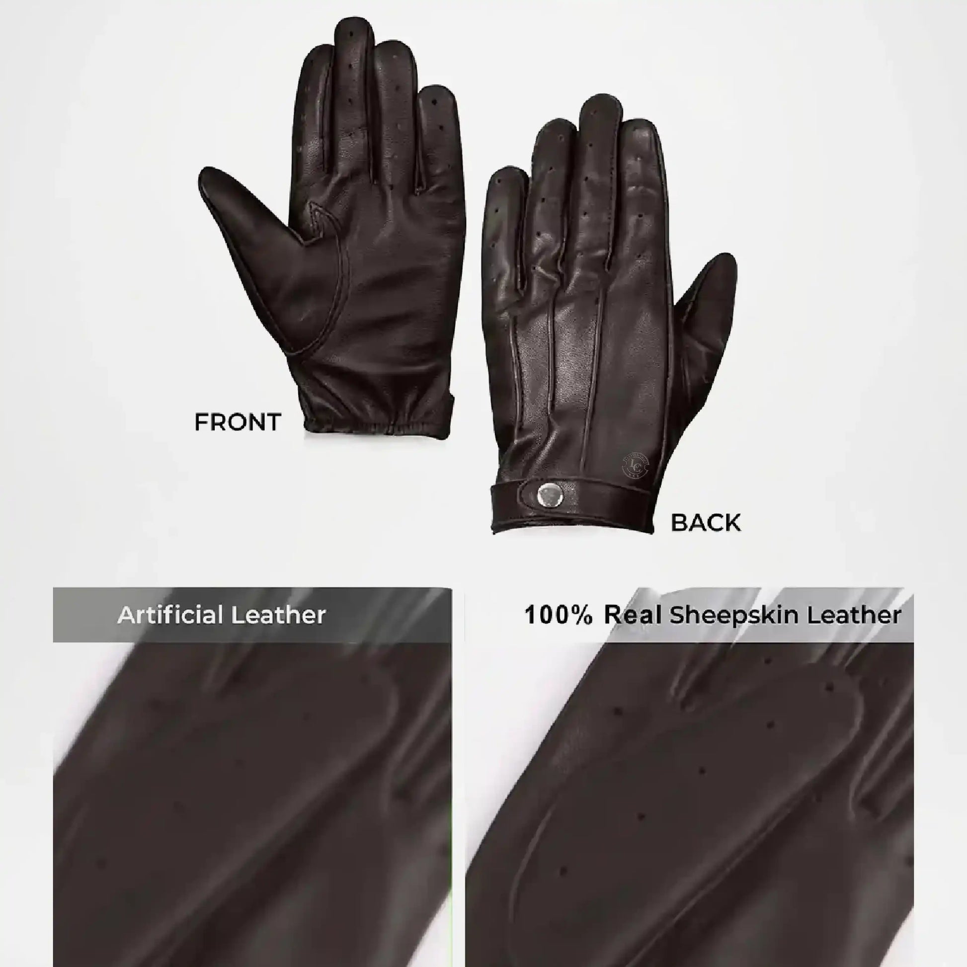 Jasper Black Leather Gloves With Strap Closure For Men