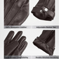 Black leather gloves with features highlighted on a white background