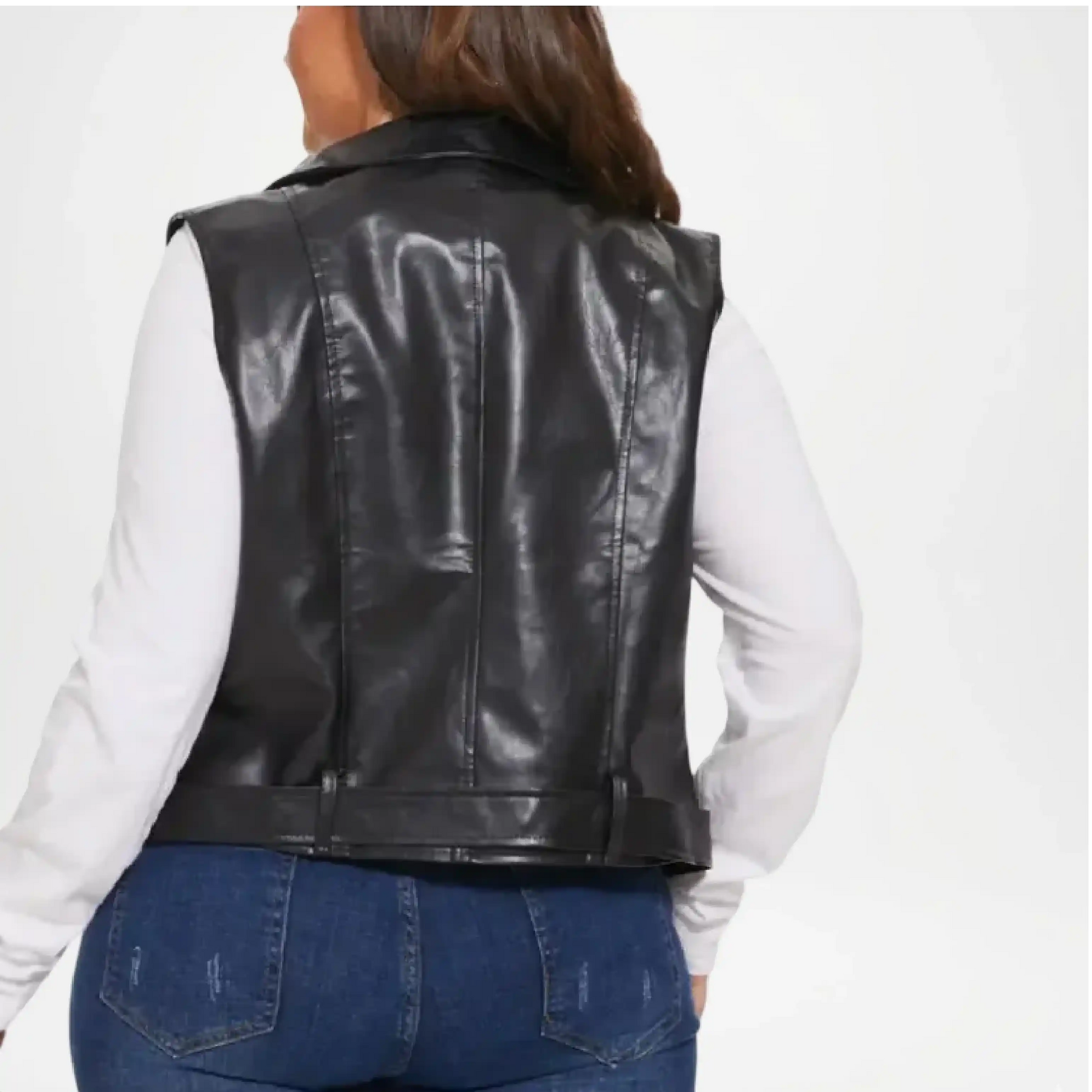 womens black sleeveless moto jacket leather