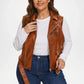 womens brown sleeveless moto jacket leather