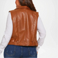 brown leather vest women casual biker style