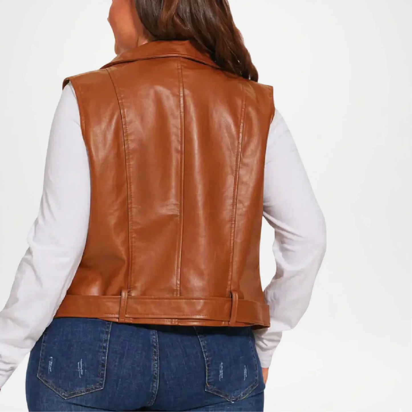 brown leather vest women casual biker style