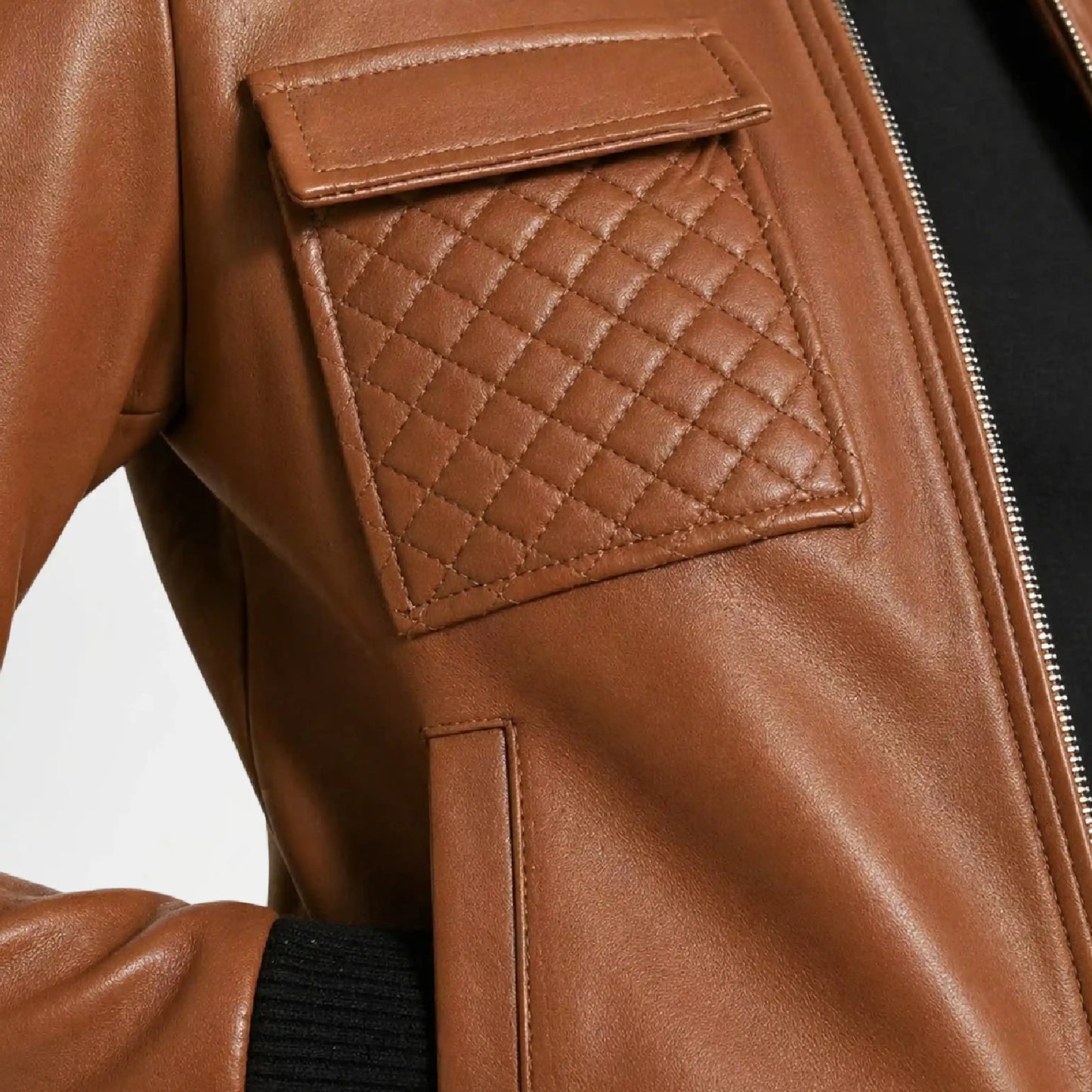 brown leather bomber jacket for women
