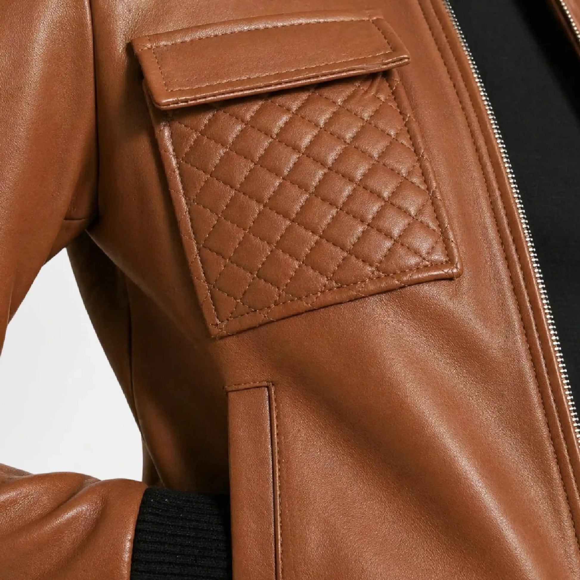 brown leather bomber jacket for women
