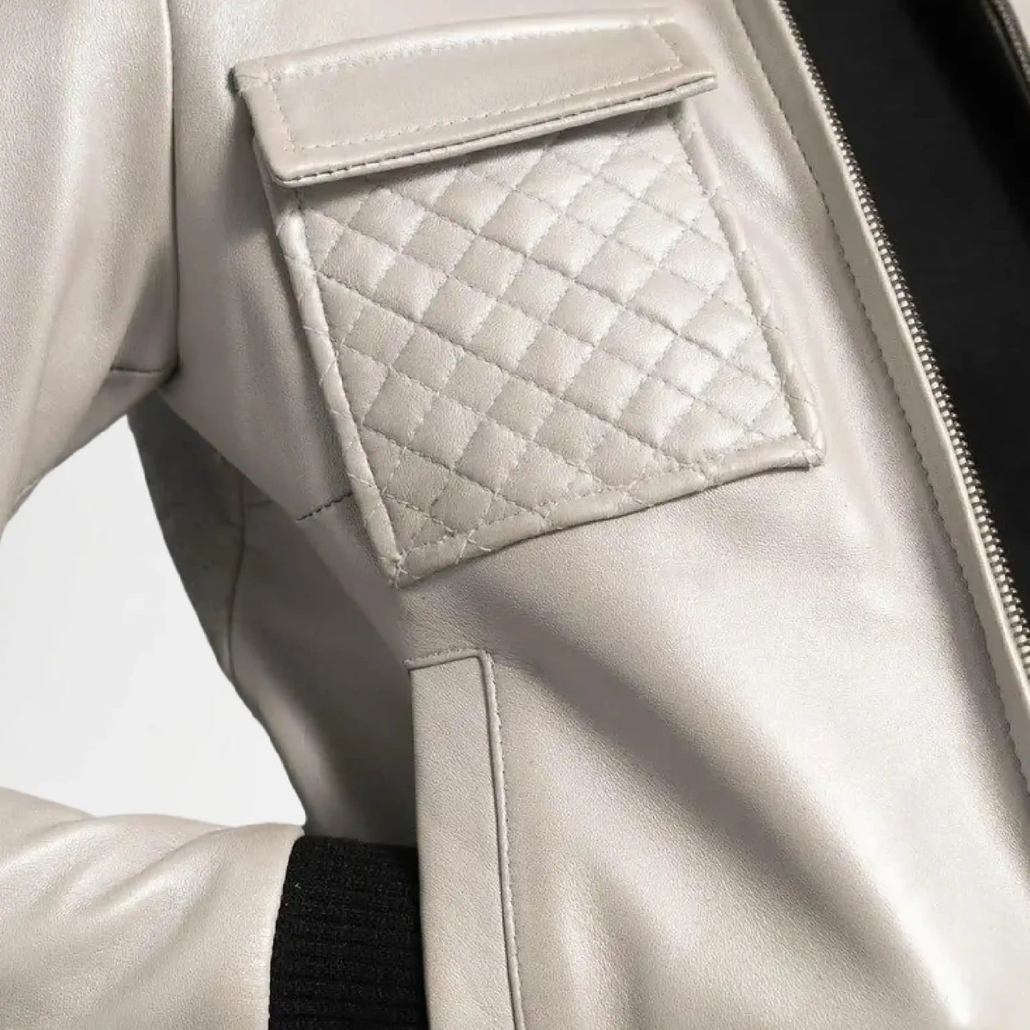 Close-up of a beige leather jacket 