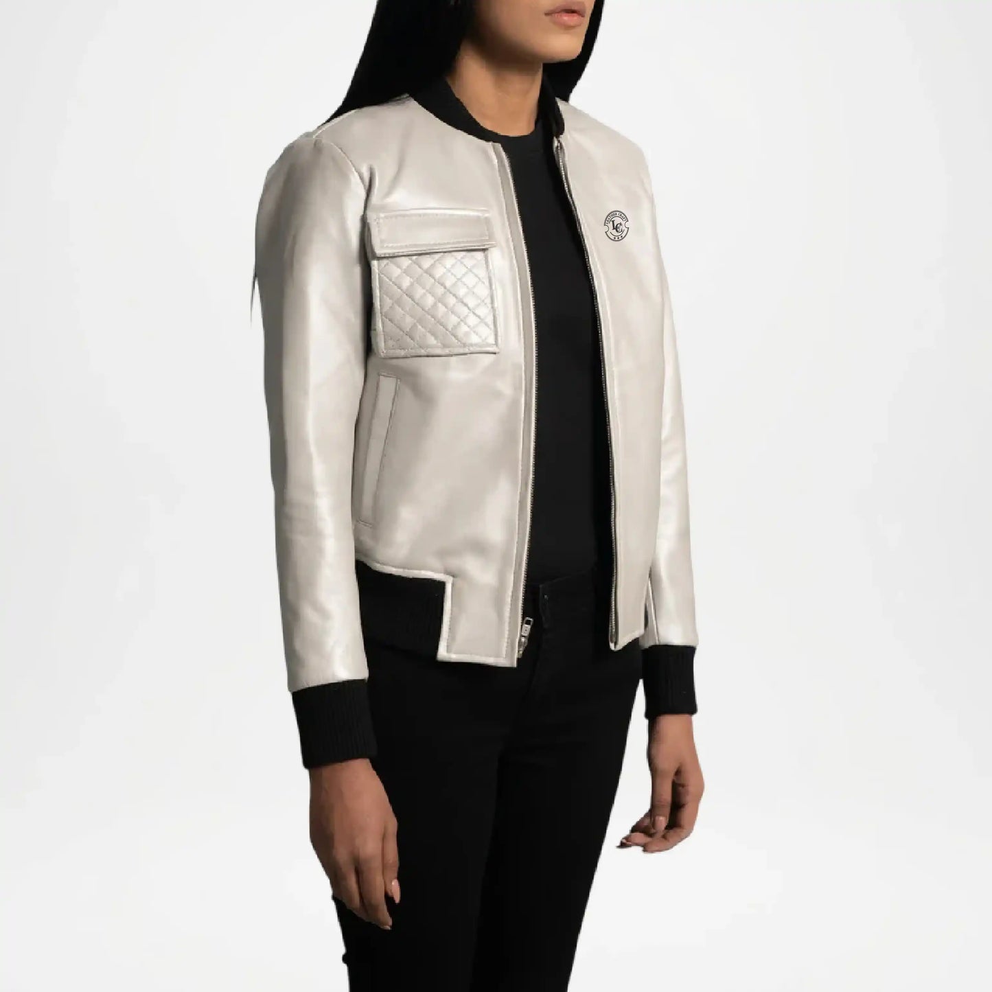 silver bomber jacket cropped
