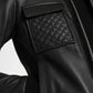 Close-up of a black leather jacket 