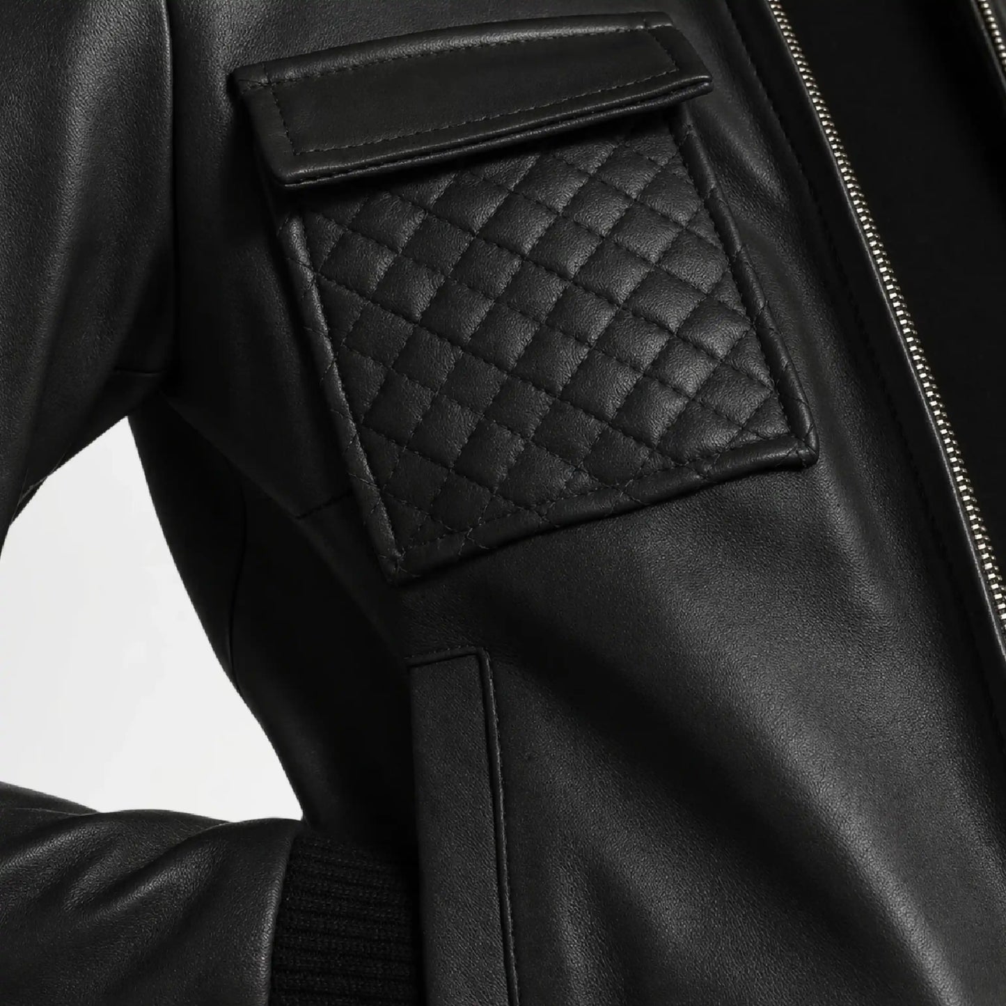 Close-up of a black leather jacket 