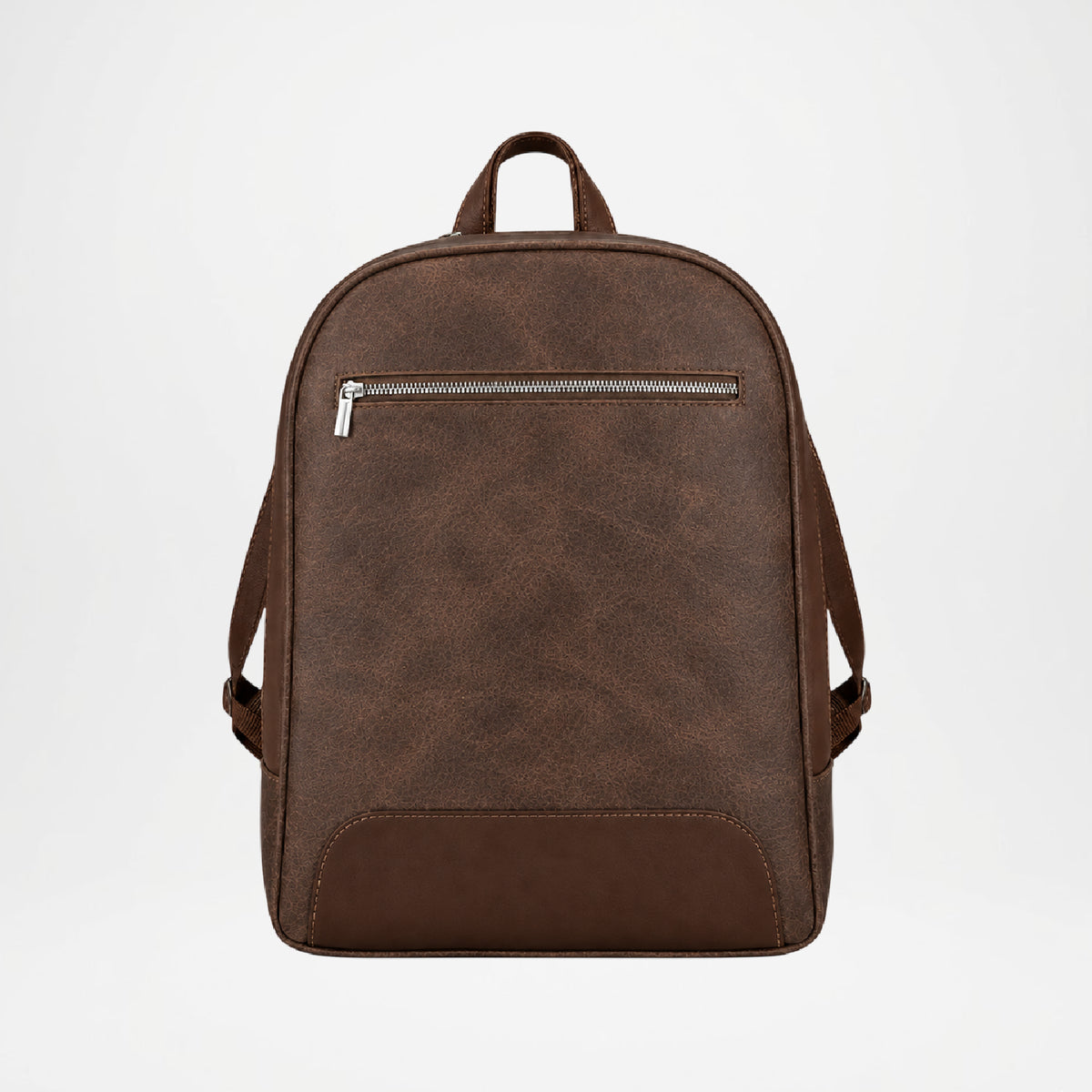 Dark Brown Leather Backpack with Exterior Zip Pockets
