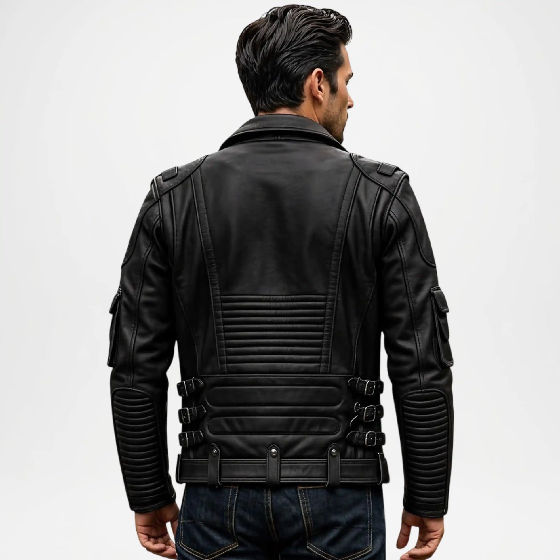 mens black biker leather jacket classic style