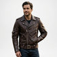 classic moto style brown jacket men