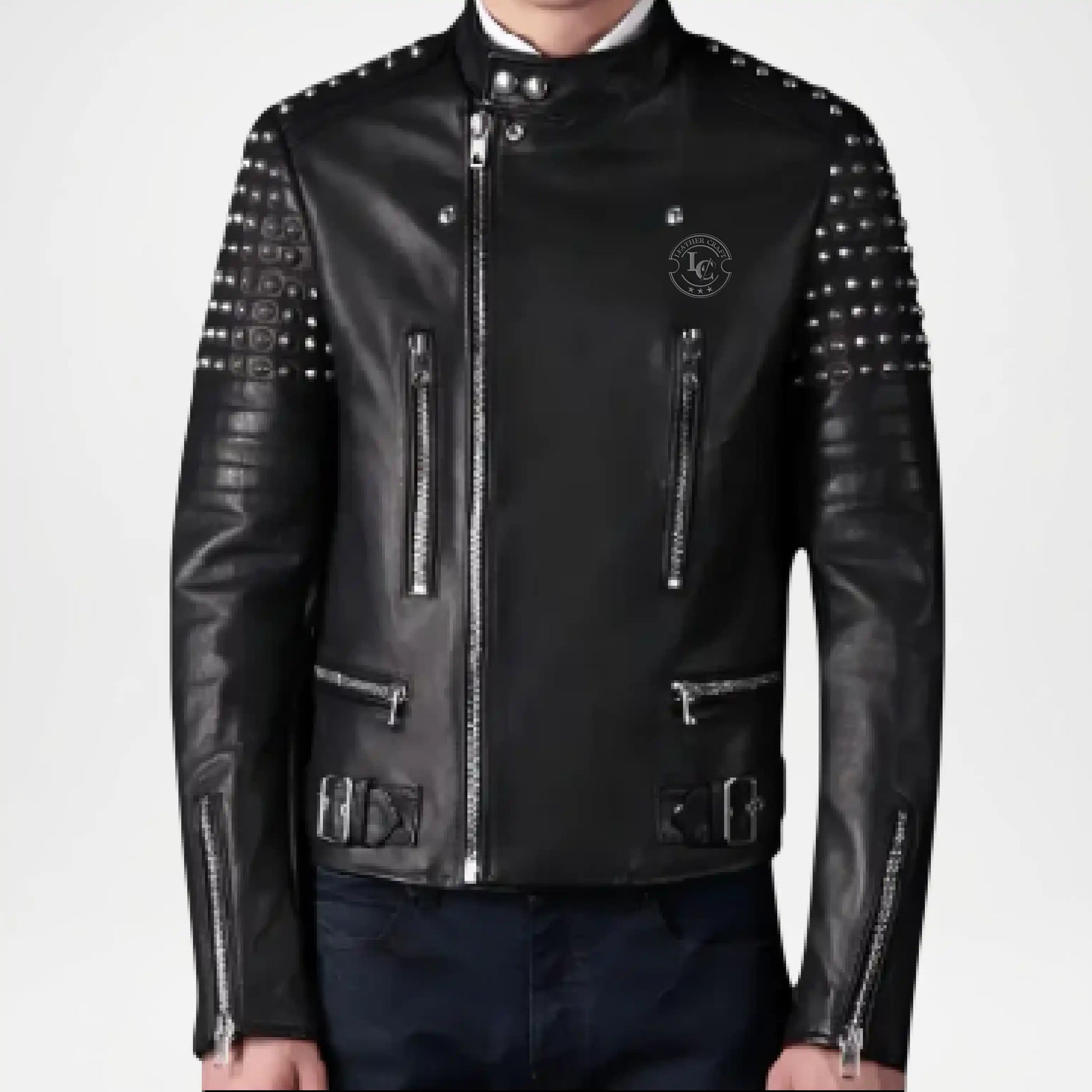 mens black studded biker jacket