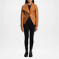 brown leather blazer women outfit
