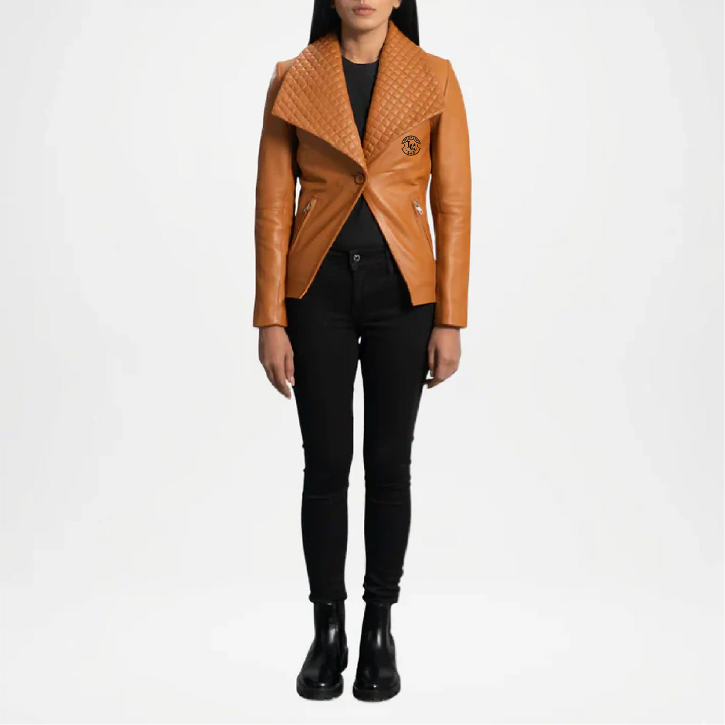 brown leather blazer women outfit
