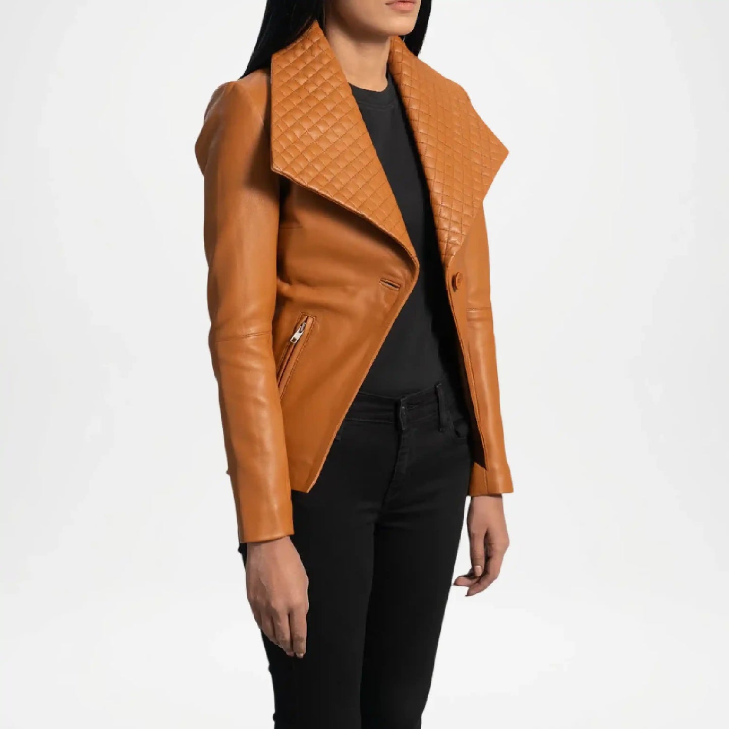 brown leather blazer women's
