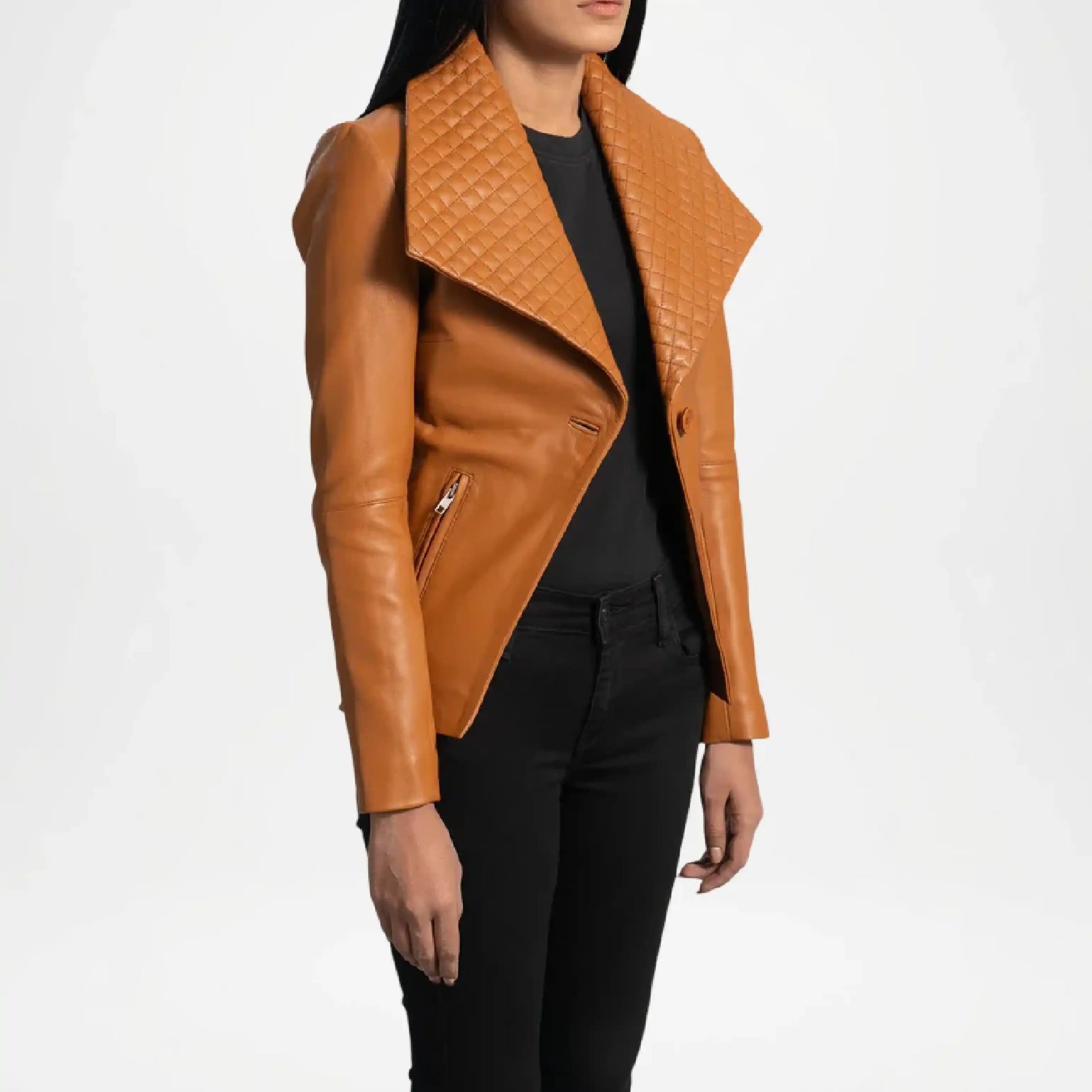 brown leather blazer women's
