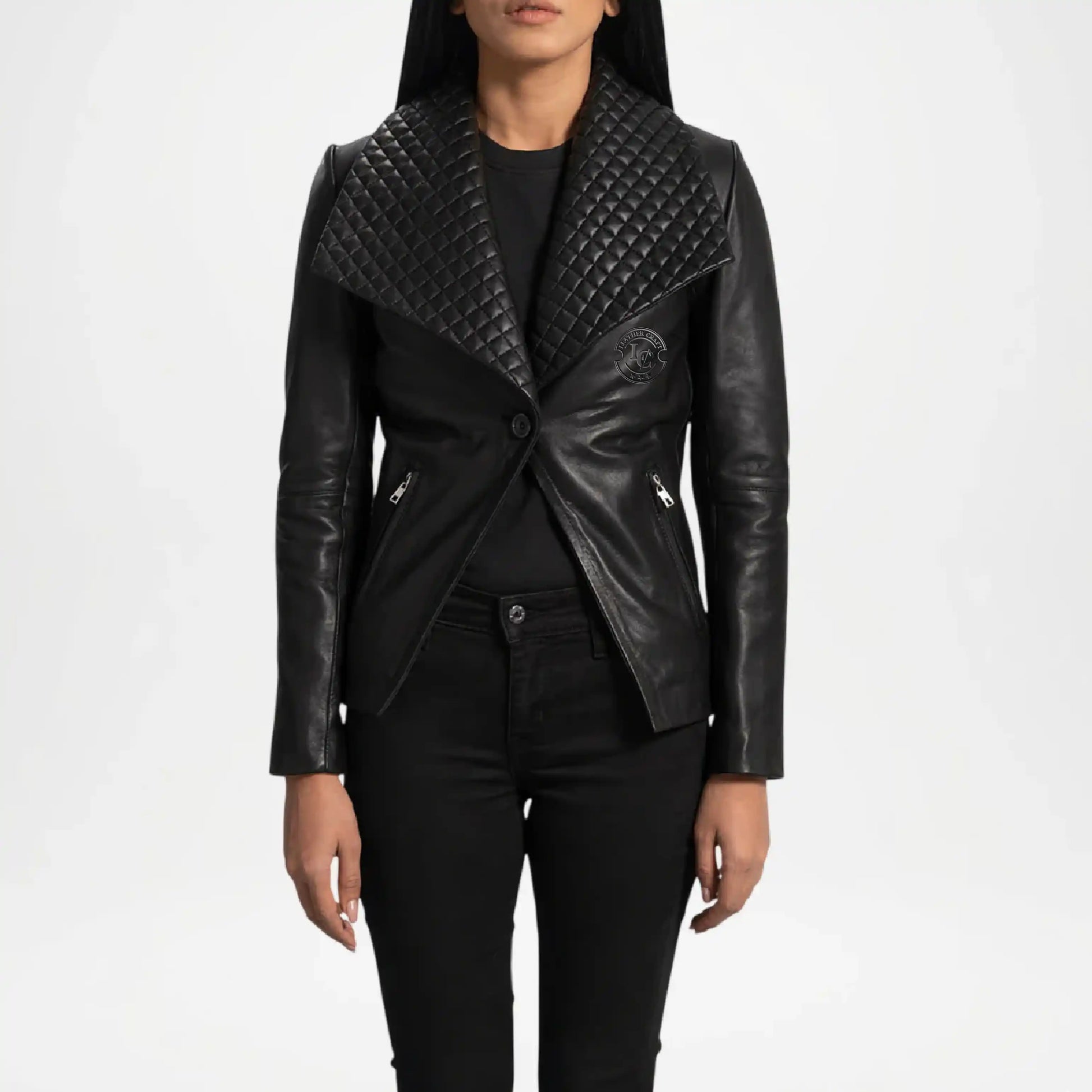 Black Leather Blazer for Women