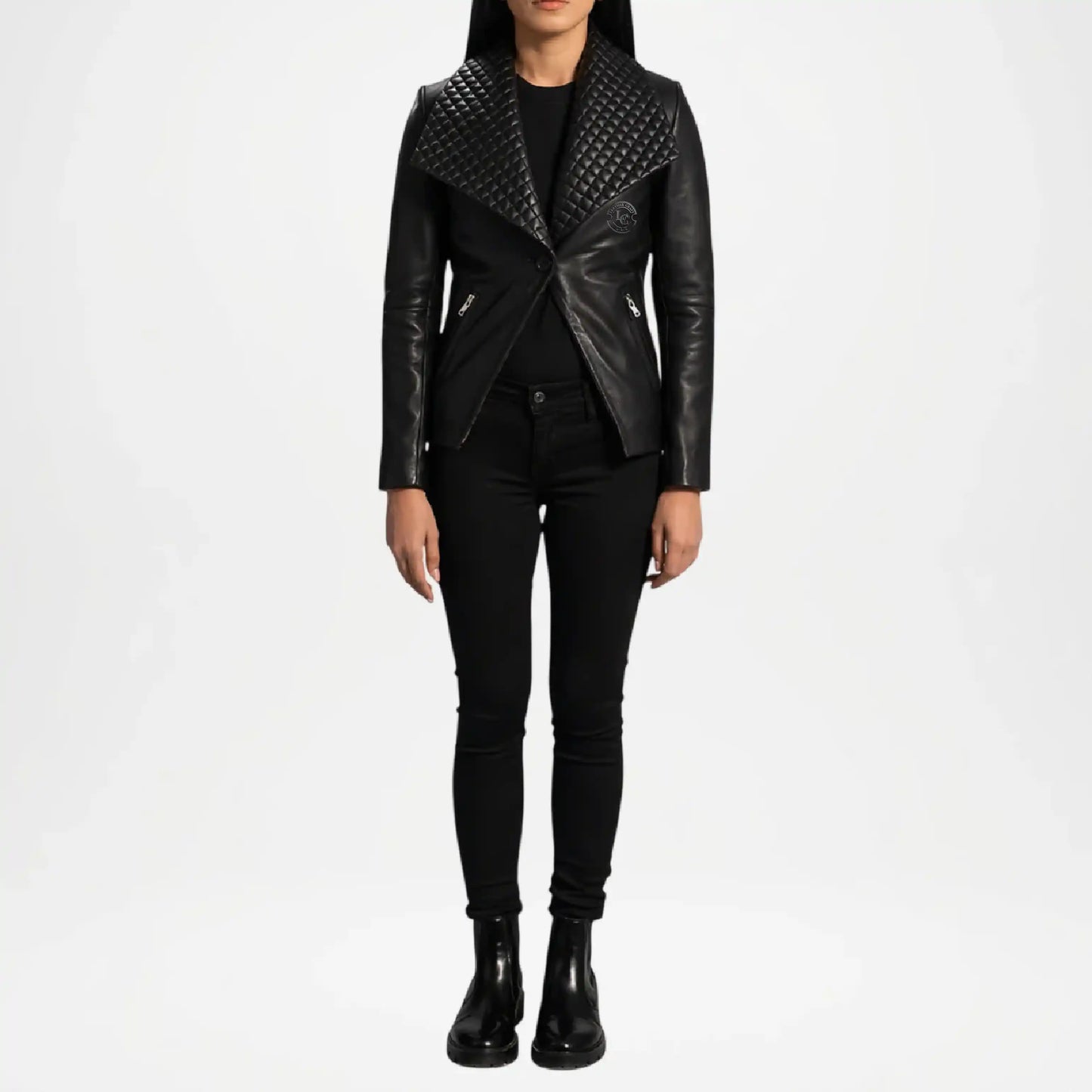 black leather blazer women outfit
