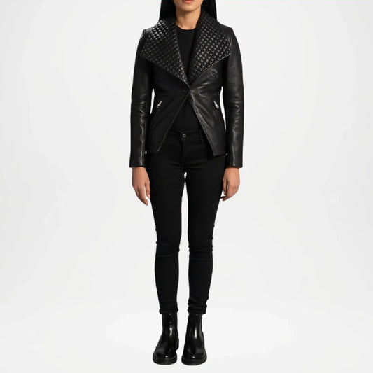 black leather blazer women outfit
