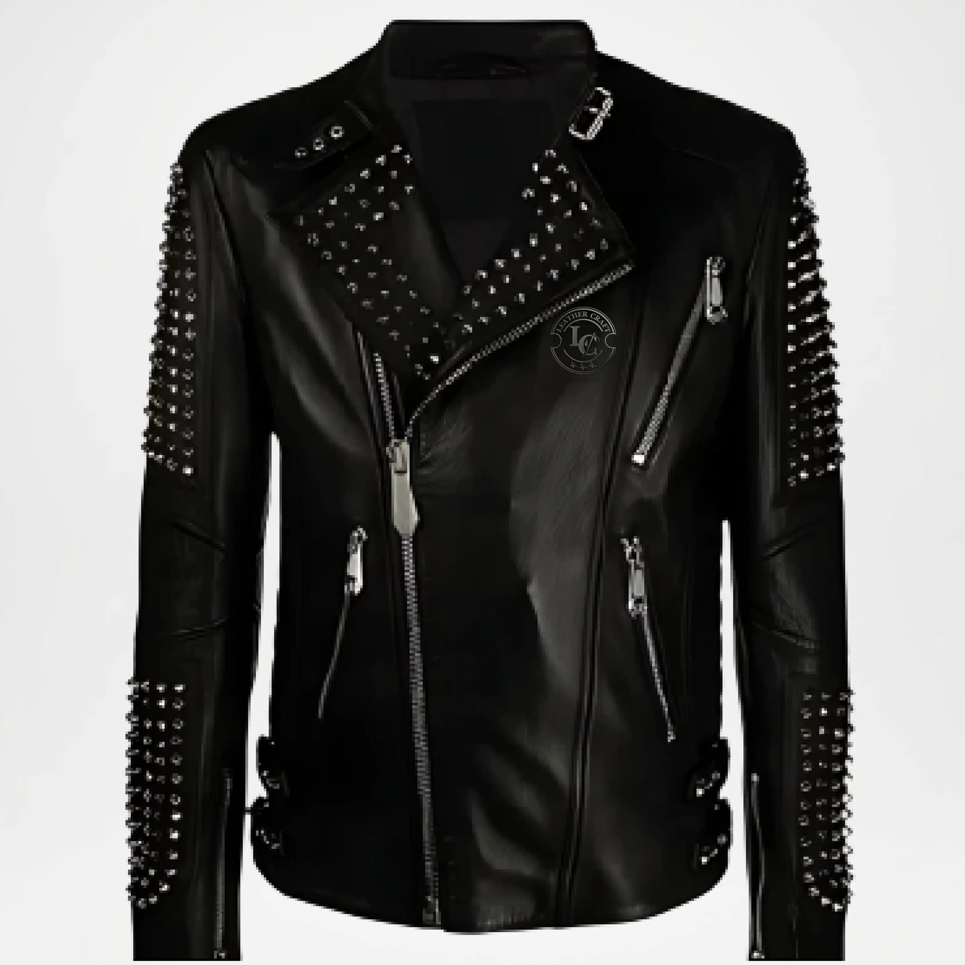 mens black studded biker jacket