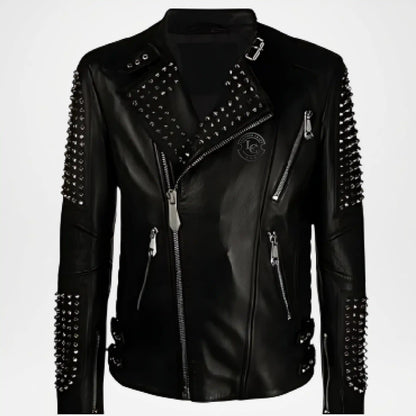 mens black studded biker jacket