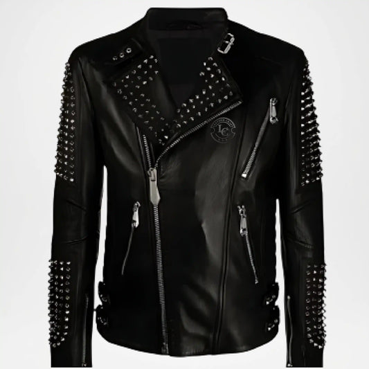 mens black studded biker jacket