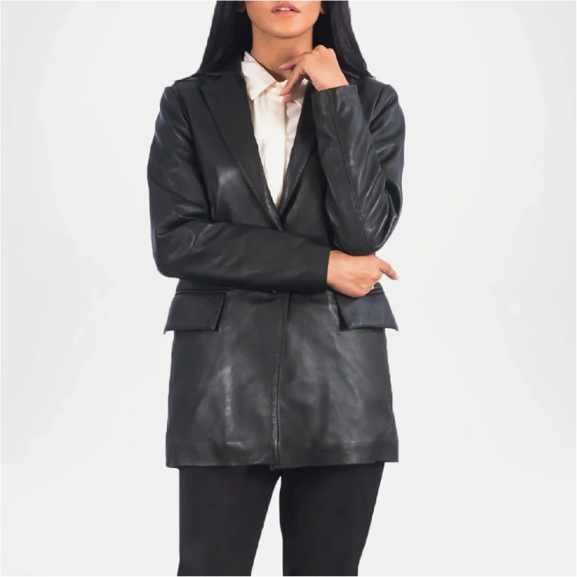 Marilyn Black Leather Blazer for Women
Black Leather Blazer for Women