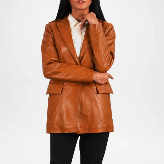  Brown Leather Blazer for Women