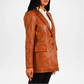 brown leather blazer women outfit

