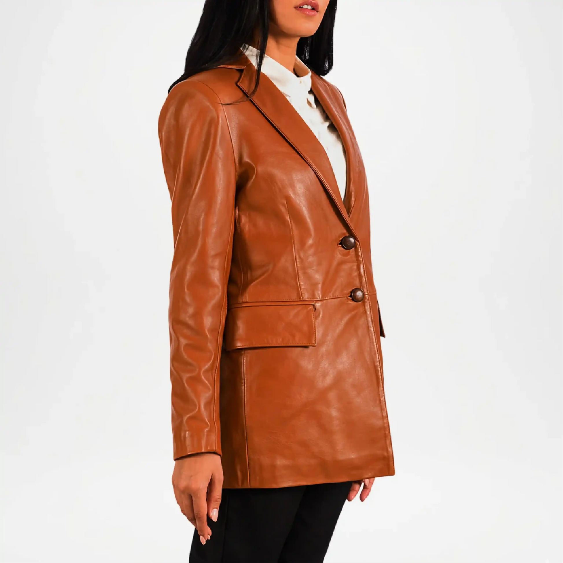 brown leather blazer women outfit

