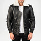 airin g 1 black leather bomber jacket
