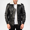 airin g 1 black leather bomber jacket
