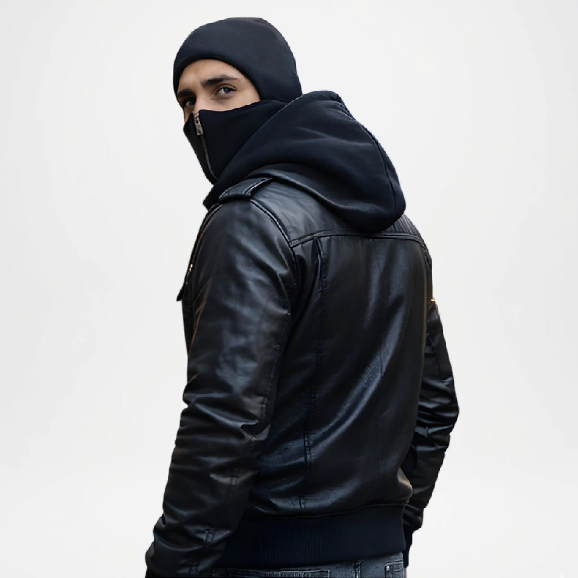 black  balaclava men's leather jacket