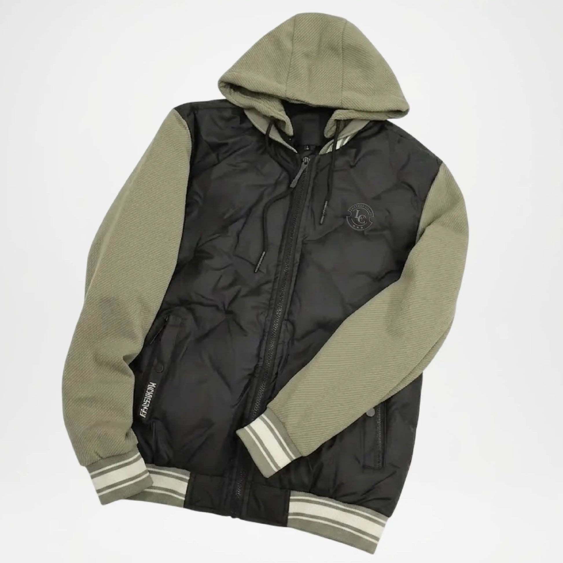 Two-tone jacket with black and green sections 