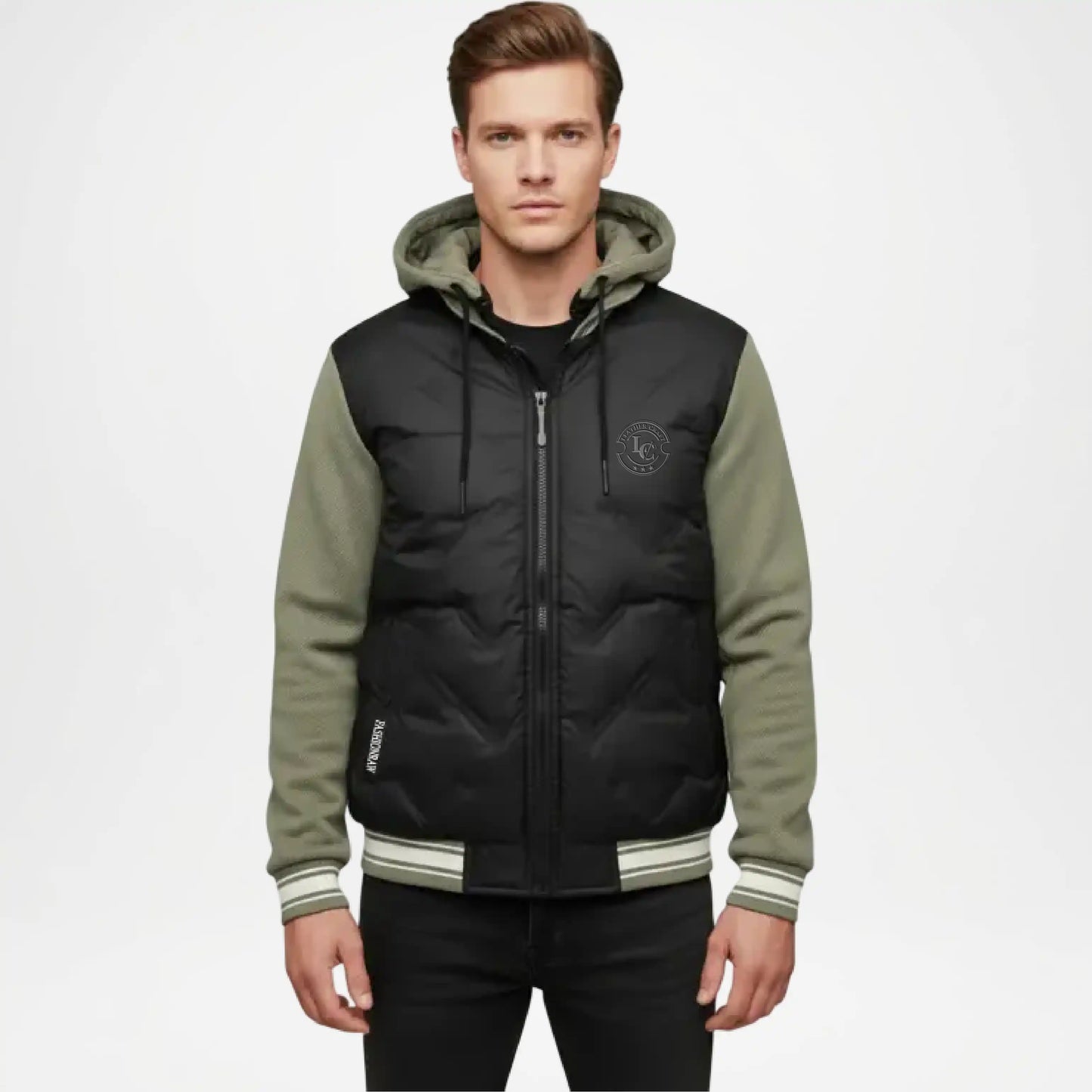 black and green jacket with a hood 