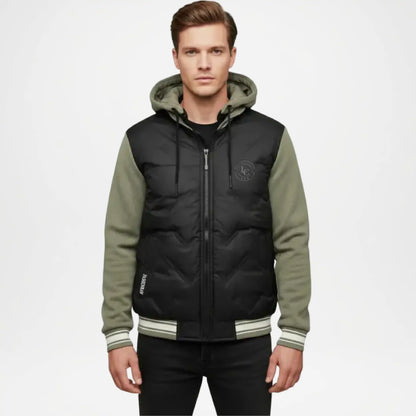 black and green jacket with a hood 