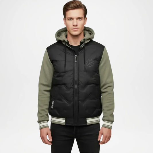 Men’s Black Hybrid Varsity Hooded Jacket