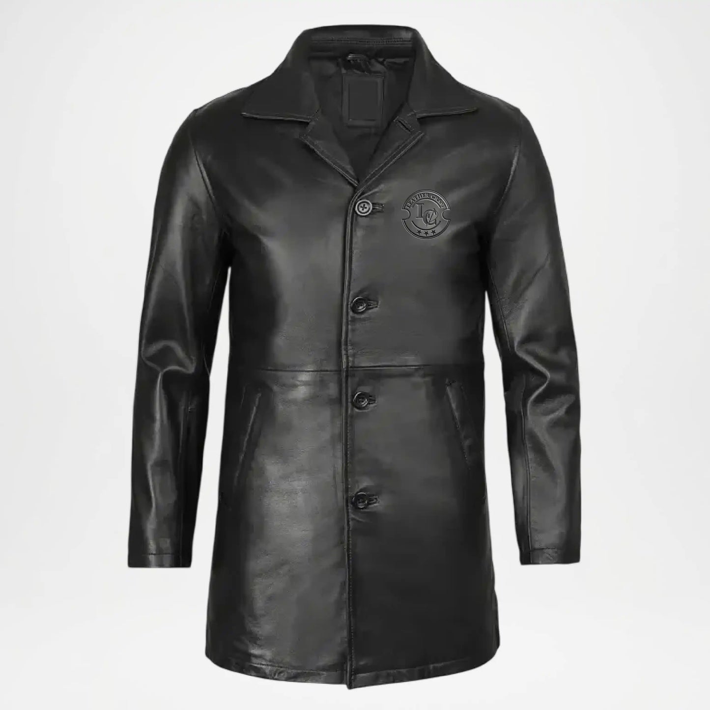 men's black leather car coat