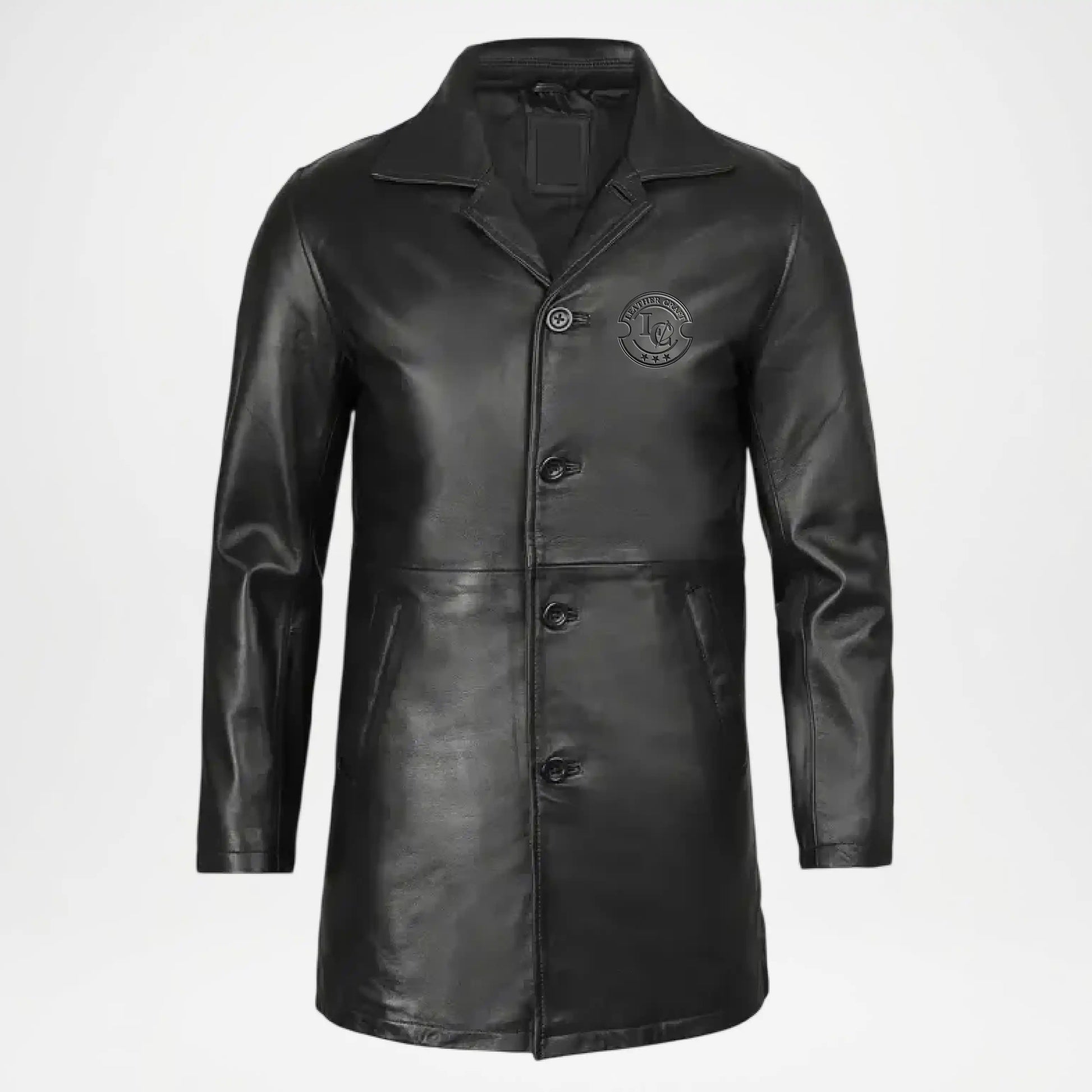 men's black leather car coat