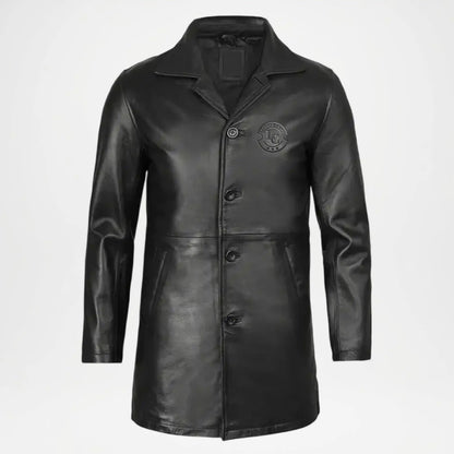 men's black leather car coat