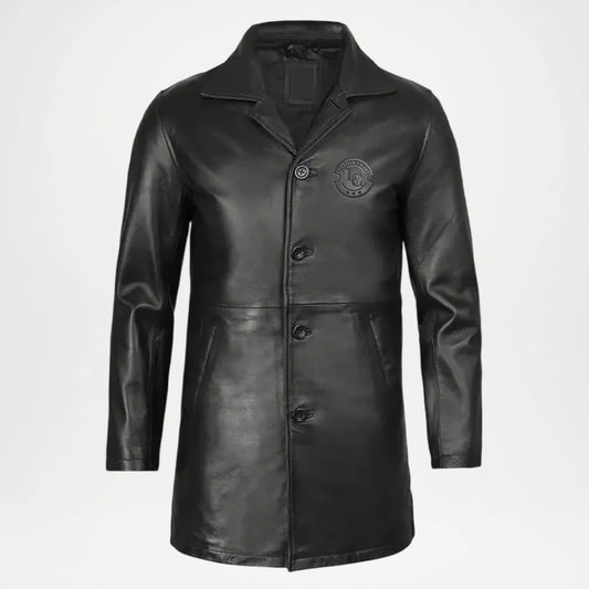 Men’s Black Leather Car Coat Modern Fit