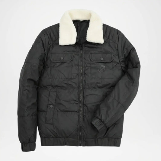 Men’s Black Leather Puffer Jacket